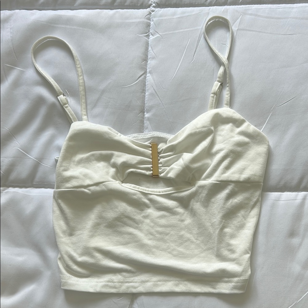 SHEIN Cream Ruched Crop Camisole